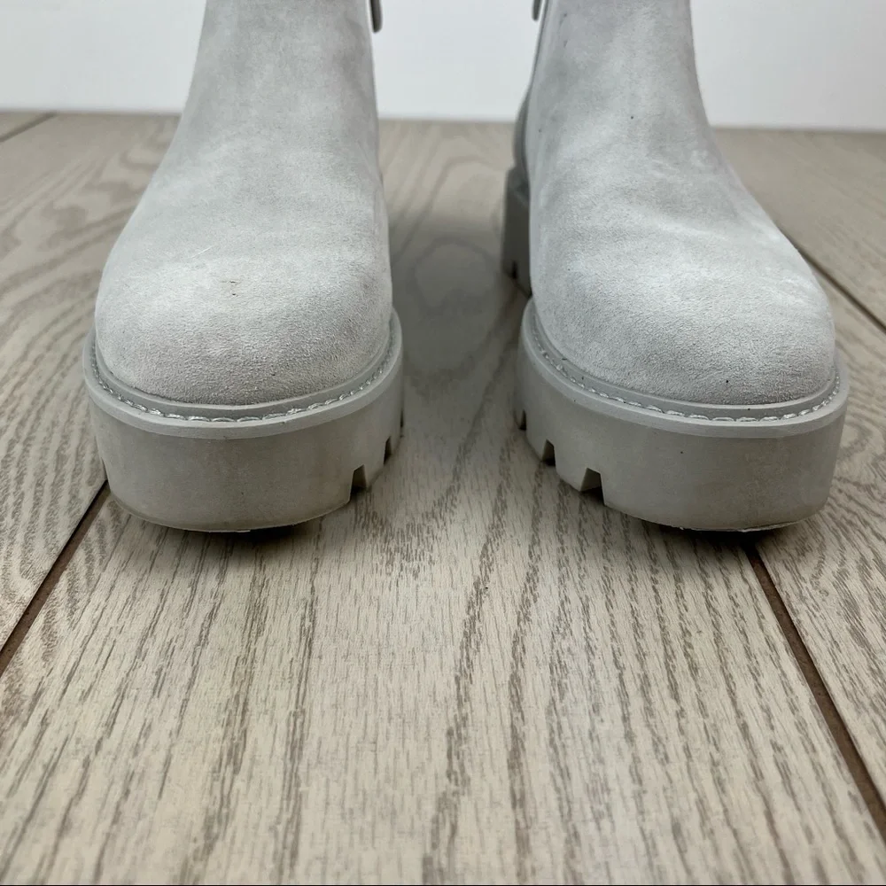 Franco Sarto Balin Lug Sole Ankle Short Booties 9.5M Aluminum Suede/fabric $139